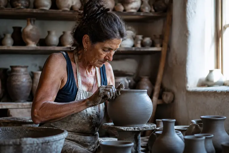 Artisan local créant de la poterie traditionnelle pour un tourisme responsable à grande canarie