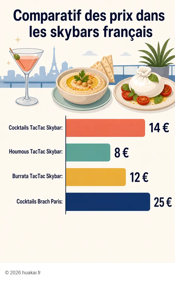 Comparatif des prix des boissons et mets dans les meilleurs skybar parisiens, pour un budget maîtrisé.