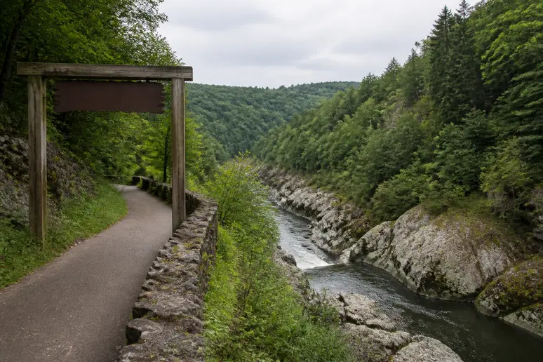 Sentier boisé menant à l'entrée du Parc Vuillier en Corrèze