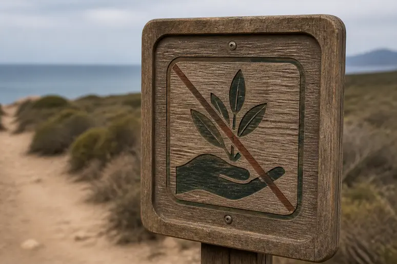 Panneau d'information du Conservatoire du littoral sur le site naturel protégé de Roccapina.