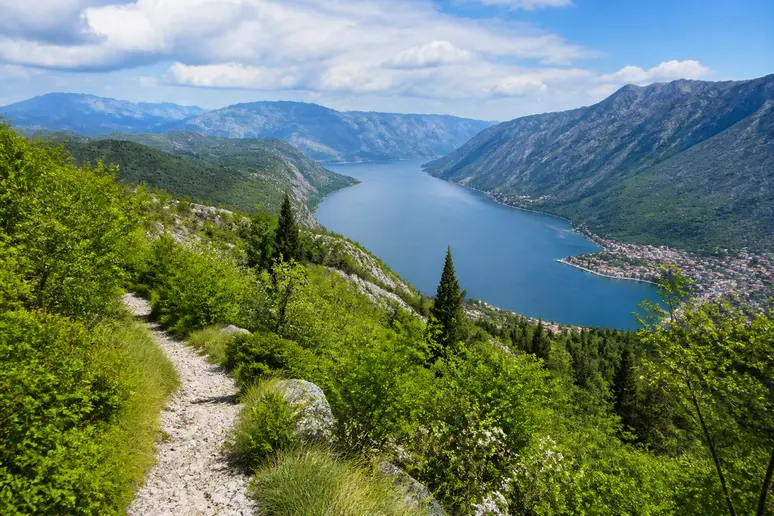 Sentier de randonnée dans la verdure sur les hauteurs de la péninsule de Vrmac